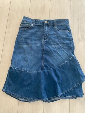 Cato Asymmetrical Denim Midi Skirt - Blue